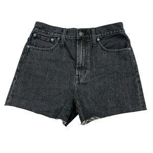 Madewell The Perfect  Jean Short Womens 27 Black Cotton Charcoal Wash Raw Hem